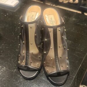 Valentino Black Mesh Mules with Gold Studs